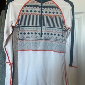 White and Blue Patterned Long Sleeve Top